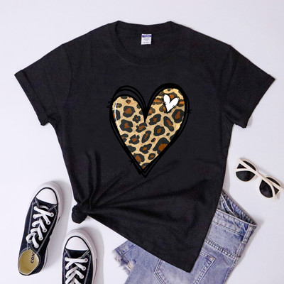 Retro Valentine Leopard Heart T-särk Armas naiste Graafiline sõbrapäeva särk Trendikas sõbrapäeva kingituste särk