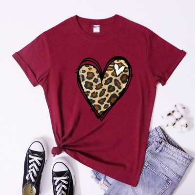 Retro Valentine Leopard Heart T-särk Armas naiste Graafiline sõbrapäeva särk Trendikas sõbrapäeva kingituste särk