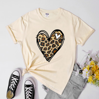 Retro Valentine Leopard Heart T-särk Armas naiste Graafiline sõbrapäeva särk Trendikas sõbrapäeva kingituste särk