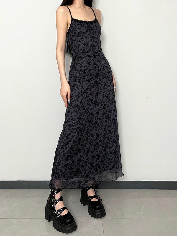 HEYounGIRL Vintage Y2K ljetne duge haljine u stilu Grunge Streetwear Široka haljina s naramenicama, retro kostim, moda 2000-ih