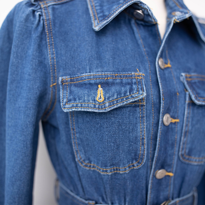 Női Vintage gombos mini farmer ruha őszi temperamentum ruházat hosszú ujjú szárnyas farmer ing ruha De Mujer nagy méretű