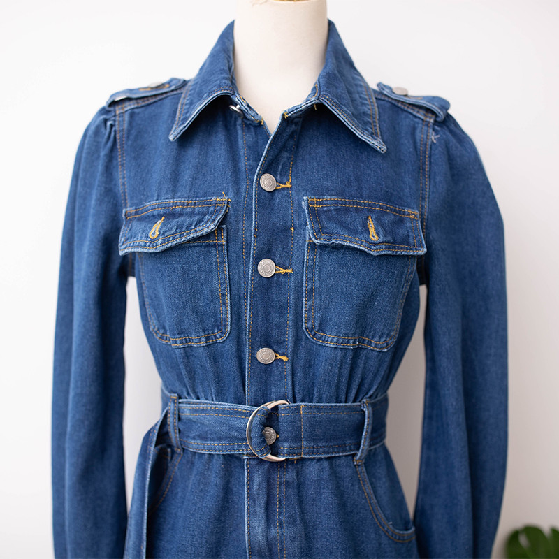 Női Vintage gombos mini farmer ruha őszi temperamentum ruházat hosszú ujjú szárnyas farmer ing ruha De Mujer nagy méretű