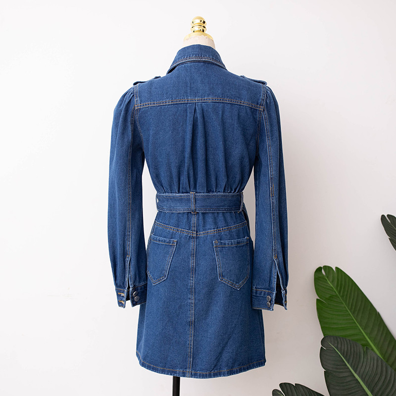 Női Vintage gombos mini farmer ruha őszi temperamentum ruházat hosszú ujjú szárnyas farmer ing ruha De Mujer nagy méretű