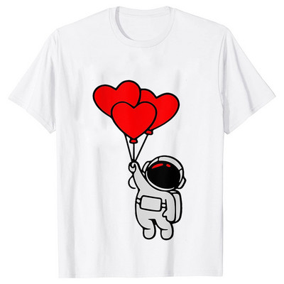 Γυναικείο T-shirt Casual Kawaii Astronaut Heart Tshirt Heart Love Space T-shirts Casual γυναικεία ρούχα μαύρα τοπ