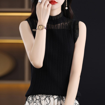 Kevadsuvi naiste rätid, kõrge kraega, õõnsad pitsist topsid Moodsad Korea põhjasärgid, varrukateta särgid