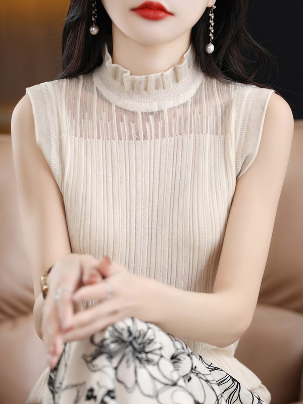 Kevadsuvi naiste rätid, kõrge kraega, õõnsad pitsist topsid Moodsad Korea põhjasärgid, varrukateta särgid