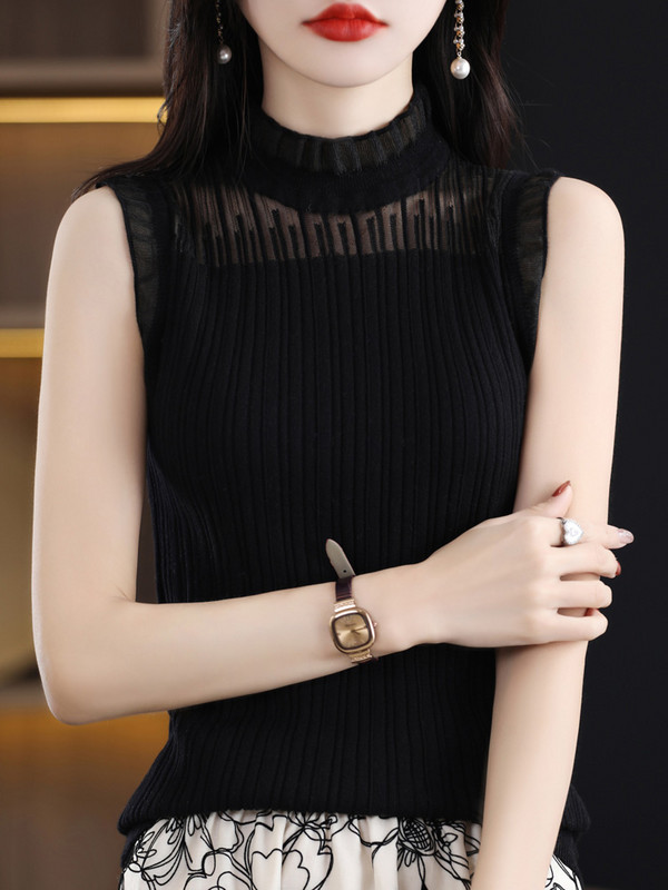 Kevadsuvi naiste rätid, kõrge kraega, õõnsad pitsist topsid Moodsad Korea põhjasärgid, varrukateta särgid