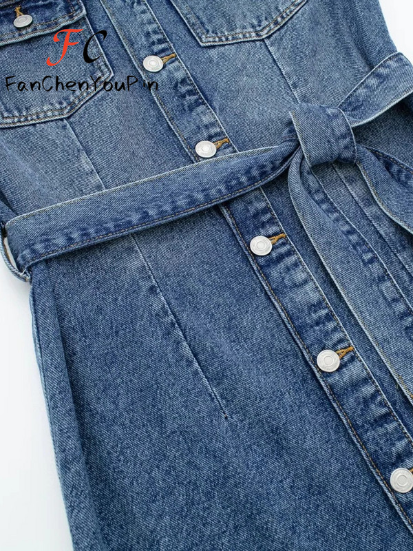 Női ruha tavaszi nyár új divat ujjatlan, egysoros szoknya lábszárközépig, alkalmi irodai női öves farmer ruhák női