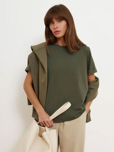 Bornladies Καλοκαιρινό 100% βαμβακερό γυναικείο μπλουζάκι με πάτο Basic Μοντέρνα μοντέρνα γυναικεία κοντομάνικα φαρδιά μπλουζάκια 230g/㎡ Μπλουζάκια