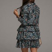 Modna jesenska haljina s V-izrezom, svestrana mini haljina s puf rukavima i volanima dodiruju kožu