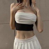 Bijela skraćena majica Ženske majice s otvorenim ramenima Kamizoli Ulična odjeća Y2k patchwork Jednobojne majice otvorenih leđa Ljetna ženska odjeća