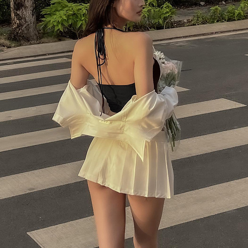 Bijela skraćena majica Ženske majice s otvorenim ramenima Kamizoli Ulična odjeća Y2k patchwork Jednobojne majice otvorenih leđa Ljetna ženska odjeća