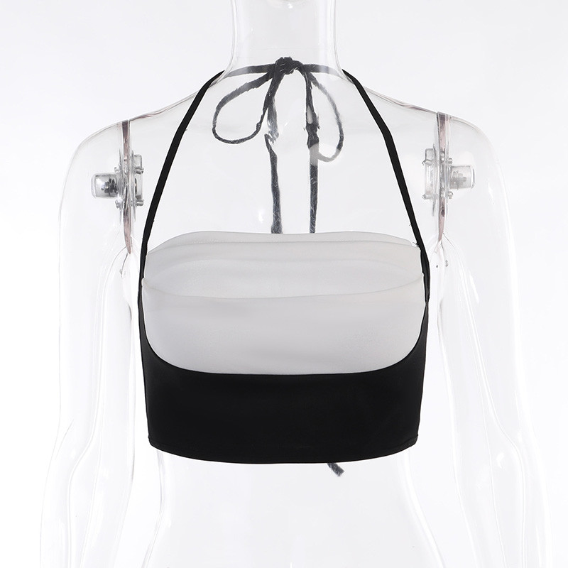 Bijela skraćena majica Ženske majice s otvorenim ramenima Kamizoli Ulična odjeća Y2k patchwork Jednobojne majice otvorenih leđa Ljetna ženska odjeća