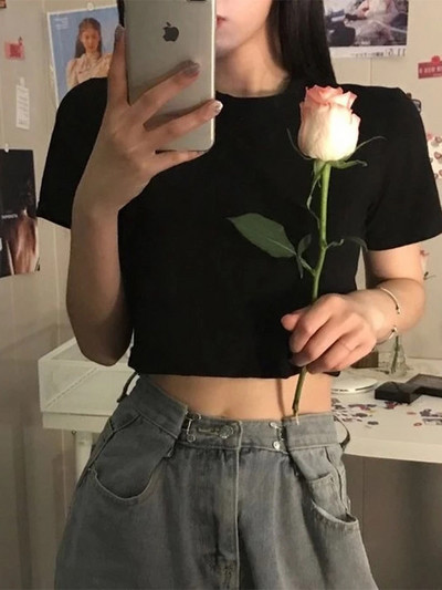 Ženska skraćena majica Jednobojna seksi minimalistička vruća rasprodaja Tanka ležerna moda Preppy Chic Basic Topovi u korejskom stilu Popularno