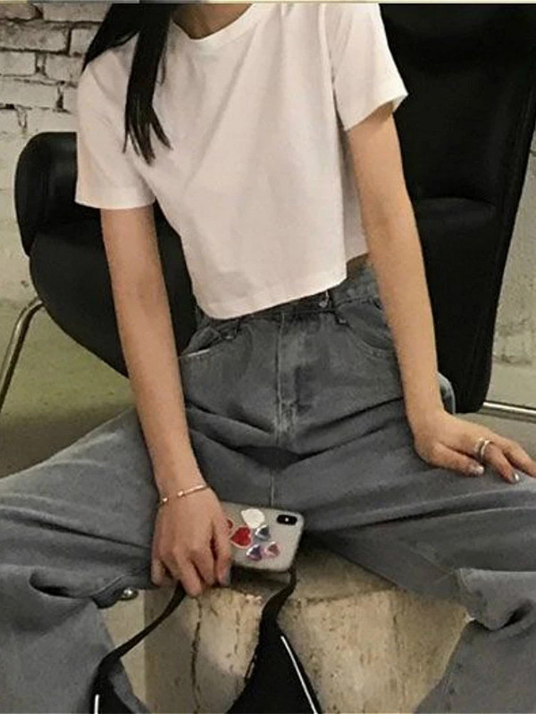 Ženska skraćena majica Jednobojna seksi minimalistička vruća rasprodaja Tanka ležerna moda Preppy Chic Basic Topovi u korejskom stilu Popularno