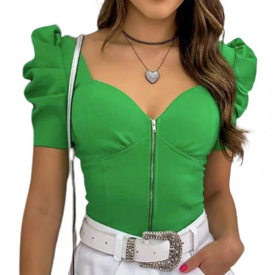 Sügis Talv Kevad Uus Mood vabaaja Seksikad Naiste riided T-särgid Pullover Topid Lillemustrilised puhvis varrukad top