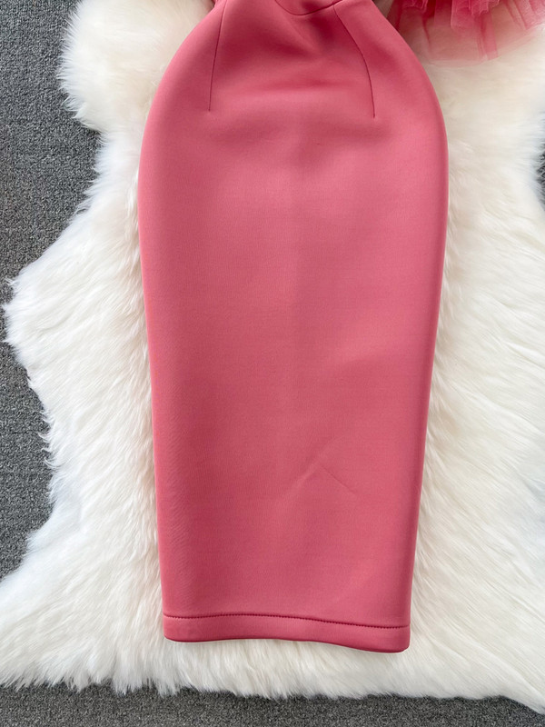 Γυναικείο ροζ/μπλε/πράσινο/λευκό ακανόνιστο διχτυωτό φόρεμα συνονθύλευμα πάρτι Σέξι κάθετο λαιμόκοψη με έναν ώμο ψηλή μέση λεπτή ρόμπα Bodycon Νέα