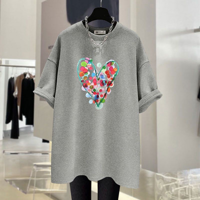 Καλοκαιρινές κουκκίδες μόδας Love printed καθαρό βαμβακερό κοντομάνικο μπλουζάκι για γυναίκες casual χαλαρό μπλουζάκι με λαιμόκοψη Basic Chic μπλουζάκια