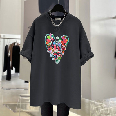 Καλοκαιρινές κουκκίδες μόδας Love printed καθαρό βαμβακερό κοντομάνικο μπλουζάκι για γυναίκες casual χαλαρό μπλουζάκι με λαιμόκοψη Basic Chic μπλουζάκια