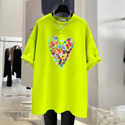 Καλοκαιρινές κουκκίδες μόδας Love printed καθαρό βαμβακερό κοντομάνικο μπλουζάκι για γυναίκες casual χαλαρό μπλουζάκι με λαιμόκοψη Basic Chic μπλουζάκια