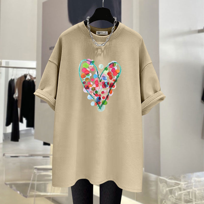 Καλοκαιρινές κουκκίδες μόδας Love printed καθαρό βαμβακερό κοντομάνικο μπλουζάκι για γυναίκες casual χαλαρό μπλουζάκι με λαιμόκοψη Basic Chic μπλουζάκια