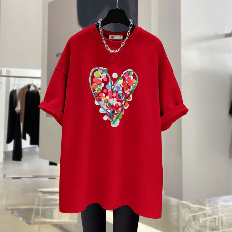 Καλοκαιρινές κουκκίδες μόδας Love printed καθαρό βαμβακερό κοντομάνικο μπλουζάκι για γυναίκες casual χαλαρό μπλουζάκι με λαιμόκοψη Basic Chic μπλουζάκια