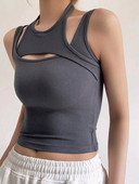 Crop Top asimetric y2k E-girl Scobit tricotat Corset Top Fără mâneci Mini vestă cu gâtul O De bază Casual Sporty Vară