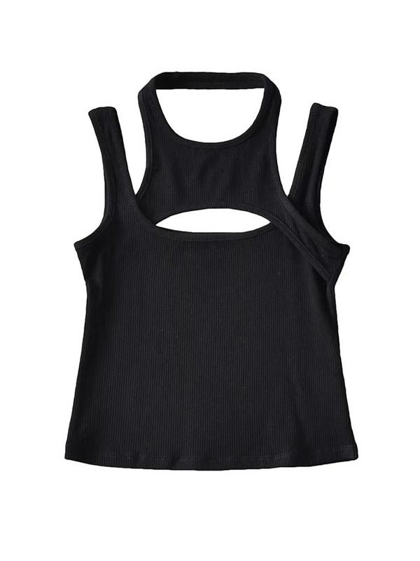 Crop Top asimetric y2k E-girl Scobit tricotat Corset Top Fără mâneci Mini vestă cu gâtul O De bază Casual Sporty Vară
