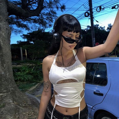 Y2K seksikad seljataga suvekärbitud naiste topsid, 2022. aasta valged varrukateta sidemed, päitsetega paakitopsid 90ndate Cami tänavarõivad