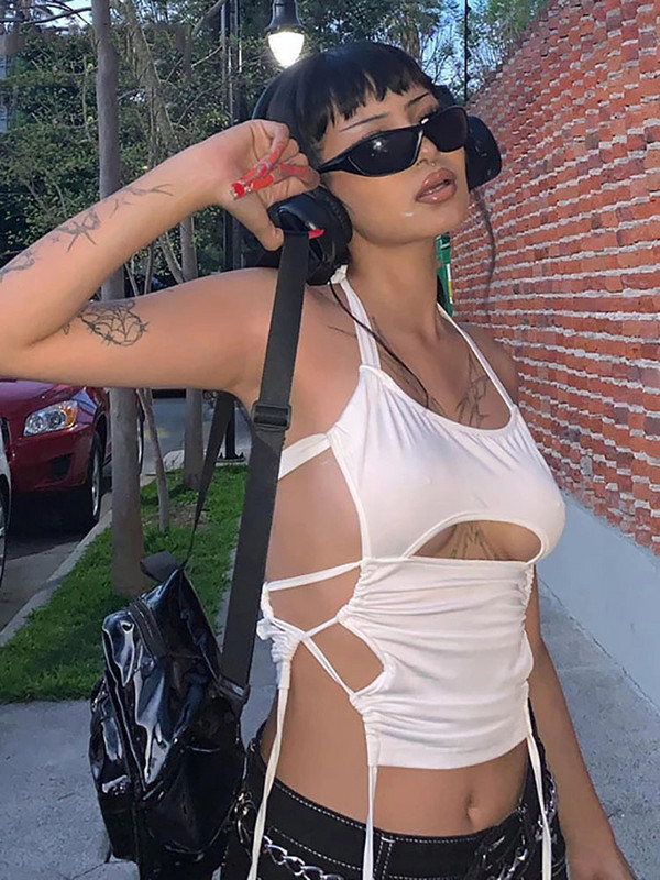 Y2K seksikad seljataga suvekärbitud naiste topsid, 2022. aasta valged varrukateta sidemed, päitsetega paakitopsid 90ndate Cami tänavarõivad