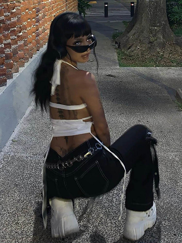 Y2K seksikad seljataga suvekärbitud naiste topsid, 2022. aasta valged varrukateta sidemed, päitsetega paakitopsid 90ndate Cami tänavarõivad