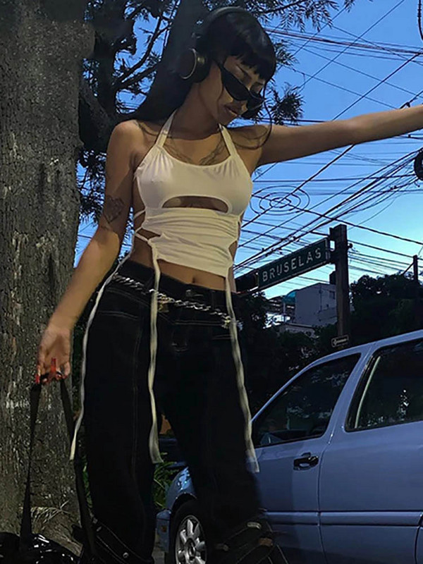 Y2K seksikad seljataga suvekärbitud naiste topsid, 2022. aasta valged varrukateta sidemed, päitsetega paakitopsid 90ndate Cami tänavarõivad