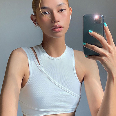 Sexy Streetwear Asimetric Tank Top Vesta din doua piese Haine de vara pentru femei Casual Crop Topuri cu nervuri