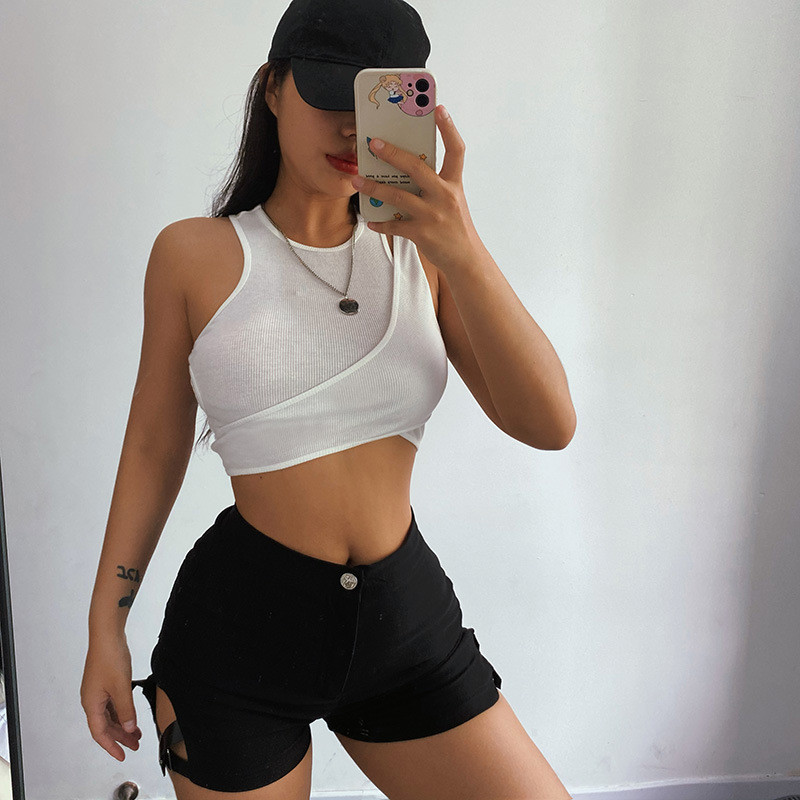 Sexy Streetwear Asimetric Tank Top Vesta din doua piese Haine de vara pentru femei Casual Crop Topuri cu nervuri