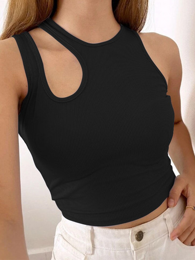 Seksikas ribiga kootud särk naistele Suvine soliidne O-kaelusega varrukateta Crop Tops Street Vintage Korea mood särk Vest Y2K riided