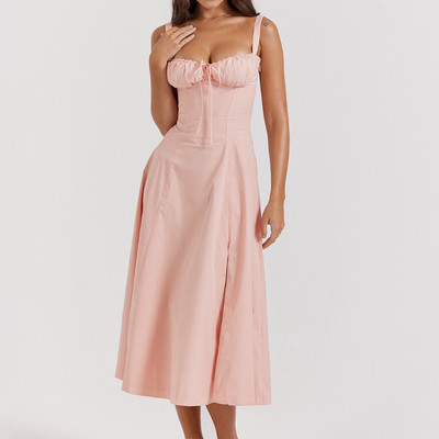 Rochie midi de vară boho cu bretele spaghete pentru femei, cu cravată în față, imprimeu floral, fără mâneci, rochii de plajă vintage, linie A