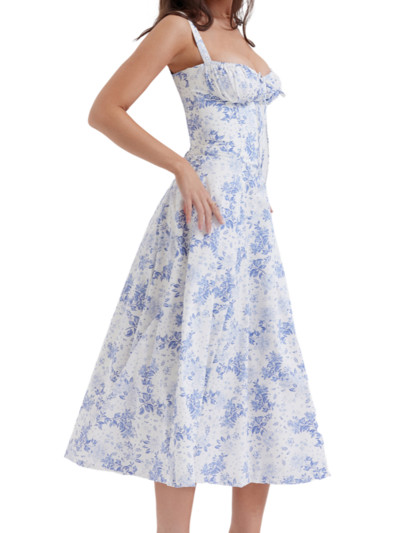 Elegáns szexi, édes virágok tündéri ruha Vintage Elegáns, magas hasítású virágos ruha alkalmi karcsú, hasított ujjatlan ruha Vestidos