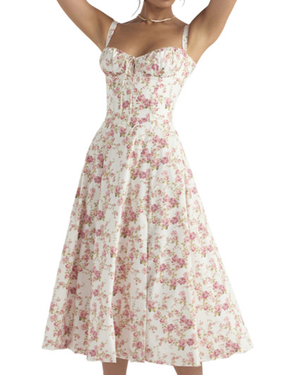 Elegáns szexi, édes virágok tündéri ruha Vintage Elegáns, magas hasítású virágos ruha alkalmi karcsú, hasított ujjatlan ruha Vestidos