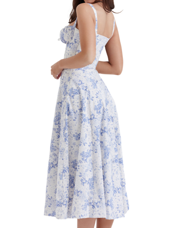 Elegáns szexi, édes virágok tündéri ruha Vintage Elegáns, magas hasítású virágos ruha alkalmi karcsú, hasított ujjatlan ruha Vestidos