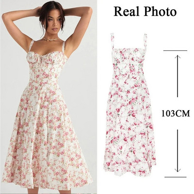 Suninheart Rochii de vară cu imprimeuri florale pentru femei, dulci, elegante, rochie midi de vacanță, lejer, rochii albastre cu dantelă, 2023