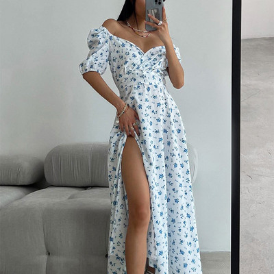 Vasaras sieviešu, dalītas, seksīgas V veida kakla kleitas ar piedurknēm Eleganta ziedu kleita sievietēm Boho Sundress Polka