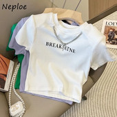 Neploe Chain διακοσμητικό γράμμα εκτύπωσης κοντομάνικο T-shirt Femme Simple Niche Style Ευέλικτο Top 2024 Summer Loose Casual Tees