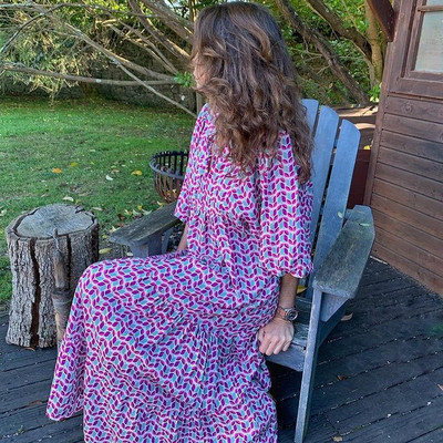 Γυναικείο μανίκι Boho Maxi Φόρεμα Vintage Κομψή μόδα Casual Print Floral V-λαιμόκοψη Loose Ladies Holiday Beach Party Vestidos