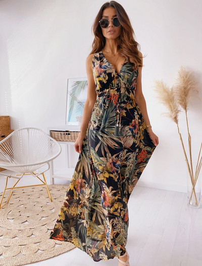 Rochie elegantă de vară pentru femei, cu spatele deschis, sexy, imprimată, din dantelă, cu linie A, rochie de plajă, flori unice, modă, epocă, vacanță, lungă Dre