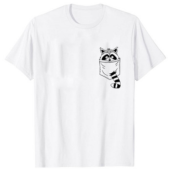 Дамска тениска с щампа на миеща мечка с джоб, тениска с къс ръкав Основно облекло Летни горнища Графични дрехи Сладка модна тениска