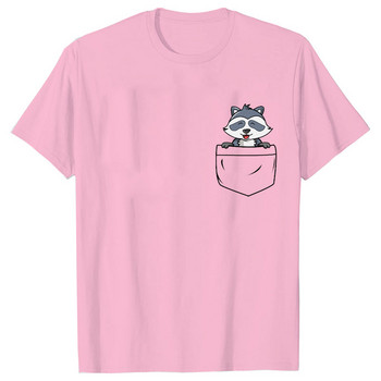 Дамска тениска с щампа на миеща мечка с джоб, тениска с къс ръкав Основно облекло Летни горнища Графични дрехи Сладка модна тениска