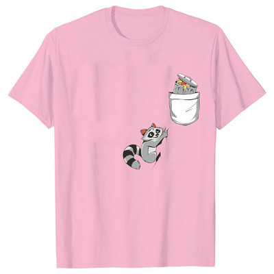 Naiste Pocket Raccoon Print T-särk lühikeste varrukatega T-särk Basic Clothing Suvine Top Graphic Riided Sweet Fashion Tee rõivad