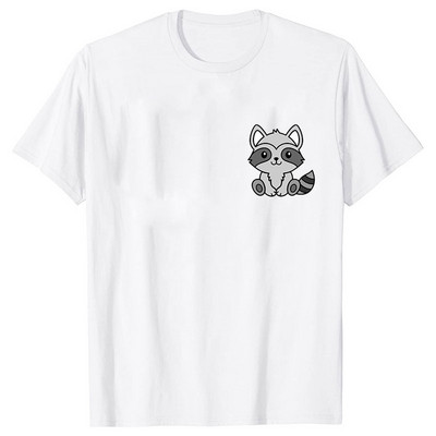 Naiste Pocket Raccoon Print T-särk lühikeste varrukatega T-särk Basic Clothing Suvine Top Graphic Riided Sweet Fashion Tee rõivad