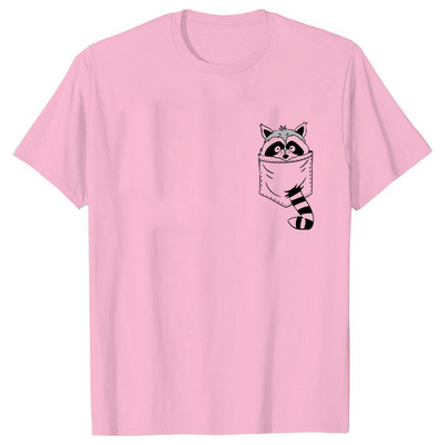 Naiste Pocket Raccoon Print T-särk lühikeste varrukatega T-särk Basic Clothing Suvine Top Graphic Riided Sweet Fashion Tee rõivad
