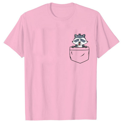 Naiste Pocket Raccoon Print T-särk lühikeste varrukatega T-särk Basic Clothing Suvine Top Graphic Riided Sweet Fashion Tee rõivad